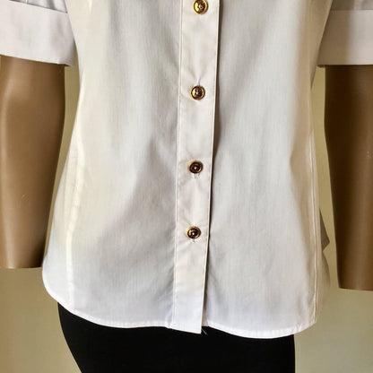 Anne Klein Women's Top Split V-Neck Short Sleeve White Blouse Shirt