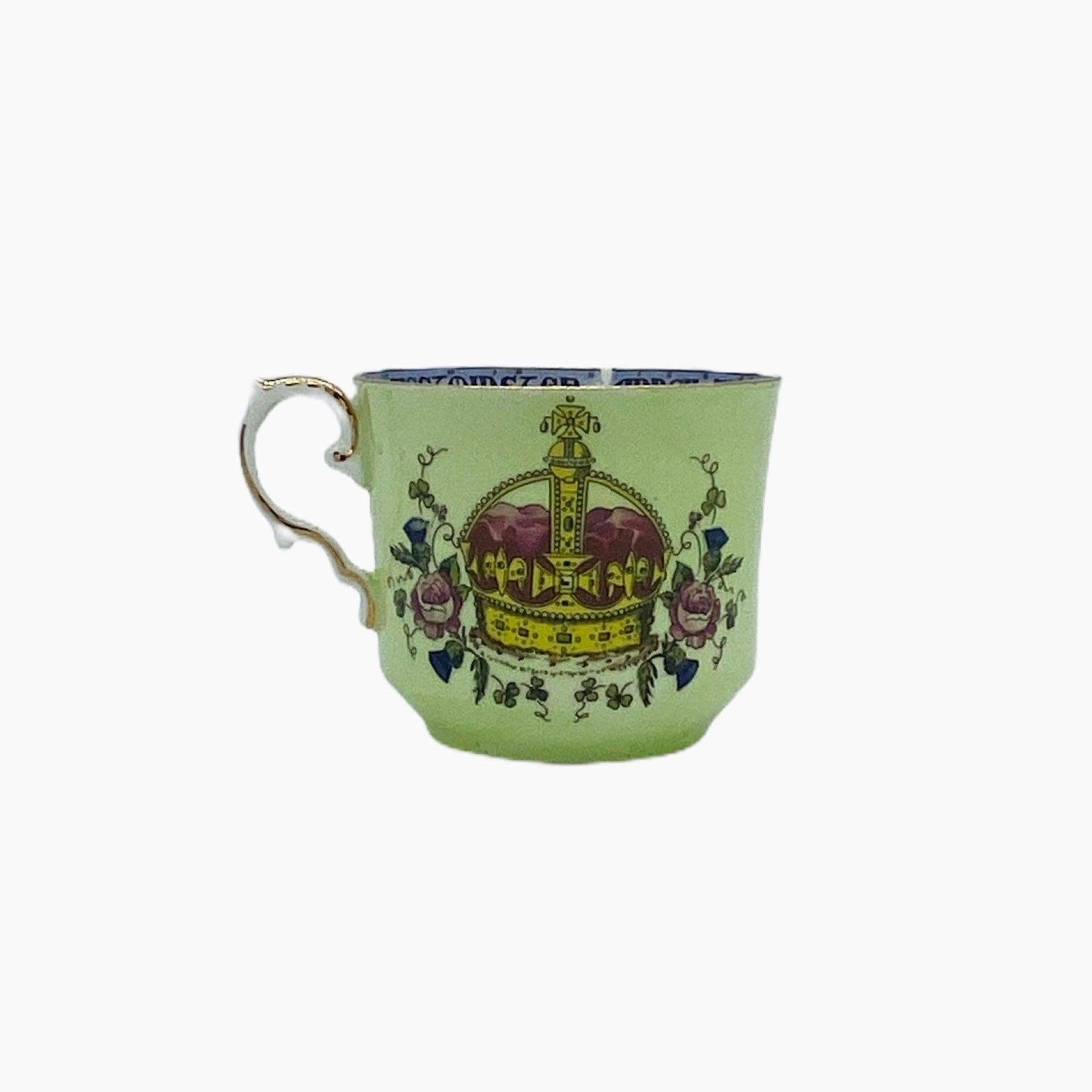 Antique Aynsley Bone China Mint Green Coronation Queen Elizabeth II Cup Saucer Set