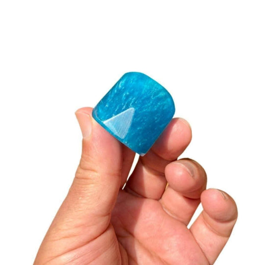 Aqua-blue Resin Square Pyramid Shape Modern Cocktail Ring
