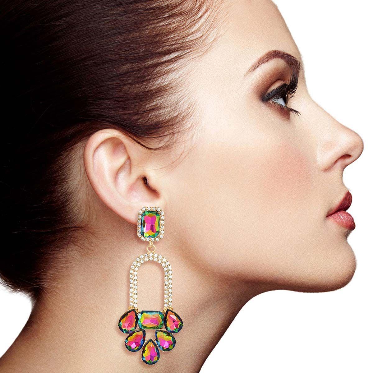Arched Statement Earrings Pink-green Color