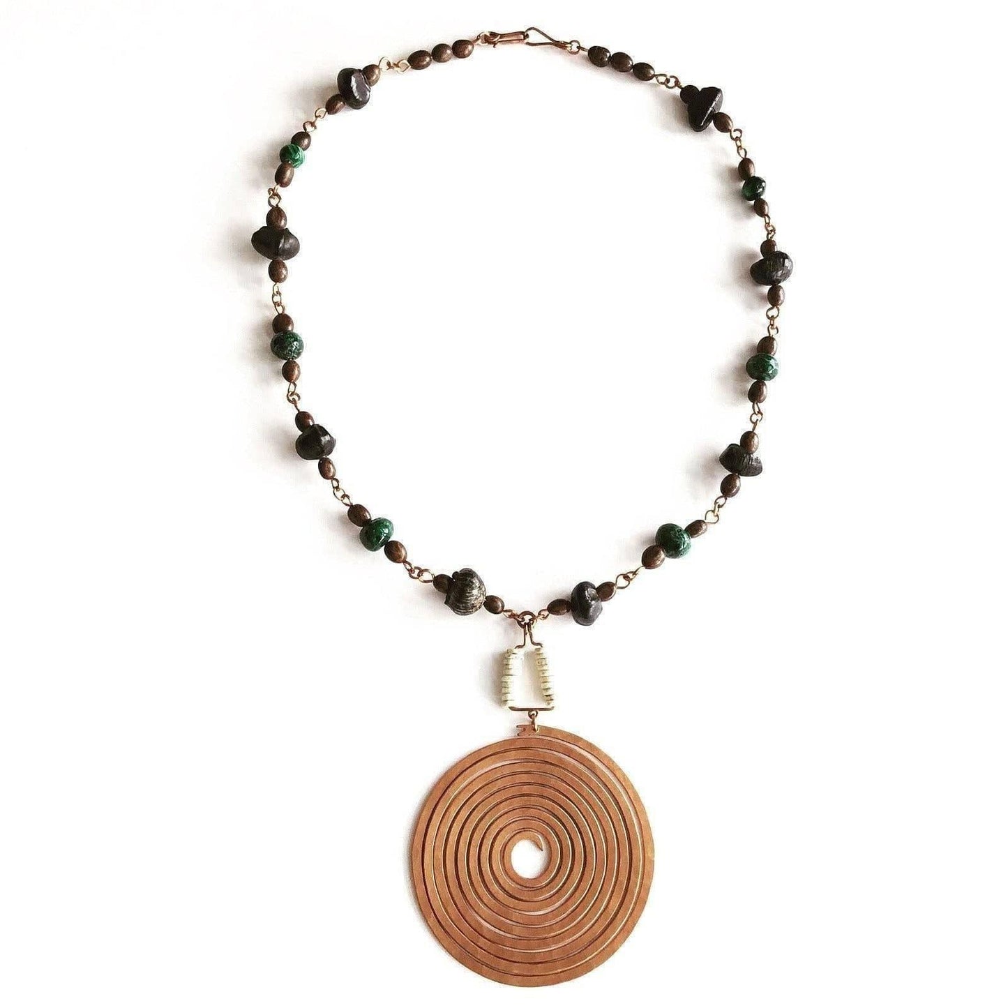 Artisan jewelry spiral pendant bead necklace