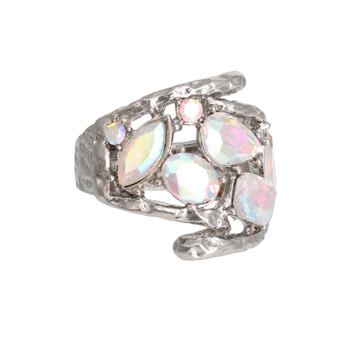 Aurora Borealis Curved Cocktail Ring: Dazzle & Shine at Every Event