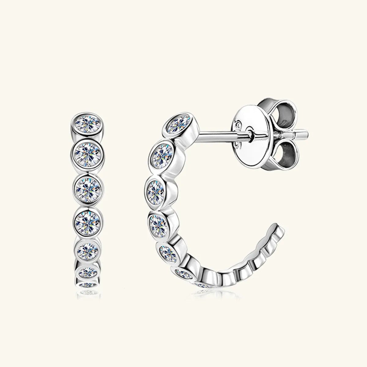 Bezel Set Moissanite Huggie Earrings - 0.38 Carat D/VVS1 - S925 Sterling Silver with 18K Gold-Plated Option