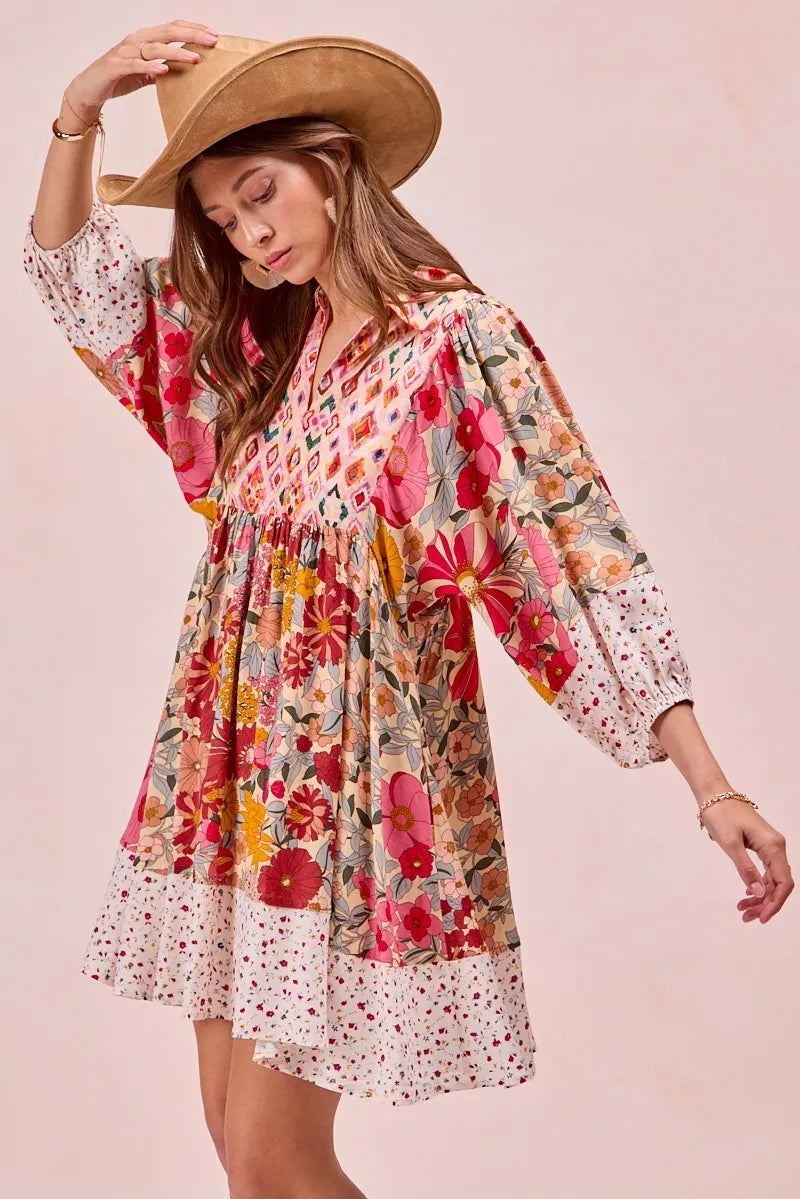 BiBi Print Mix And Match Bubble Sleeve Dress