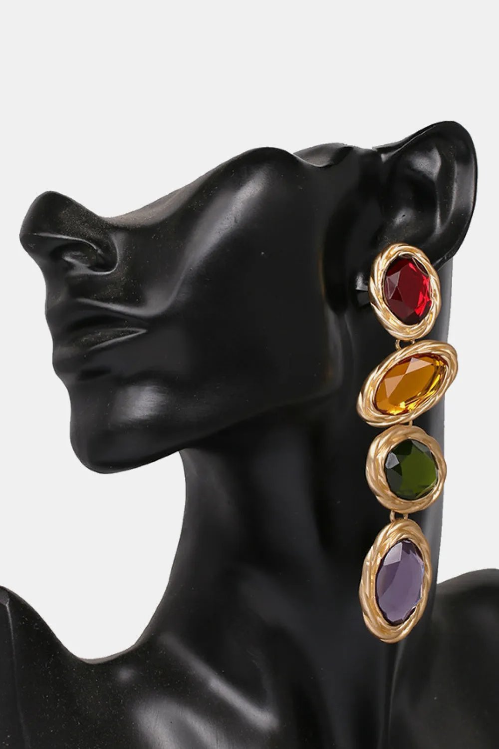Jewel Tone Resin Statement Earrings with Gold-Twisted Frames