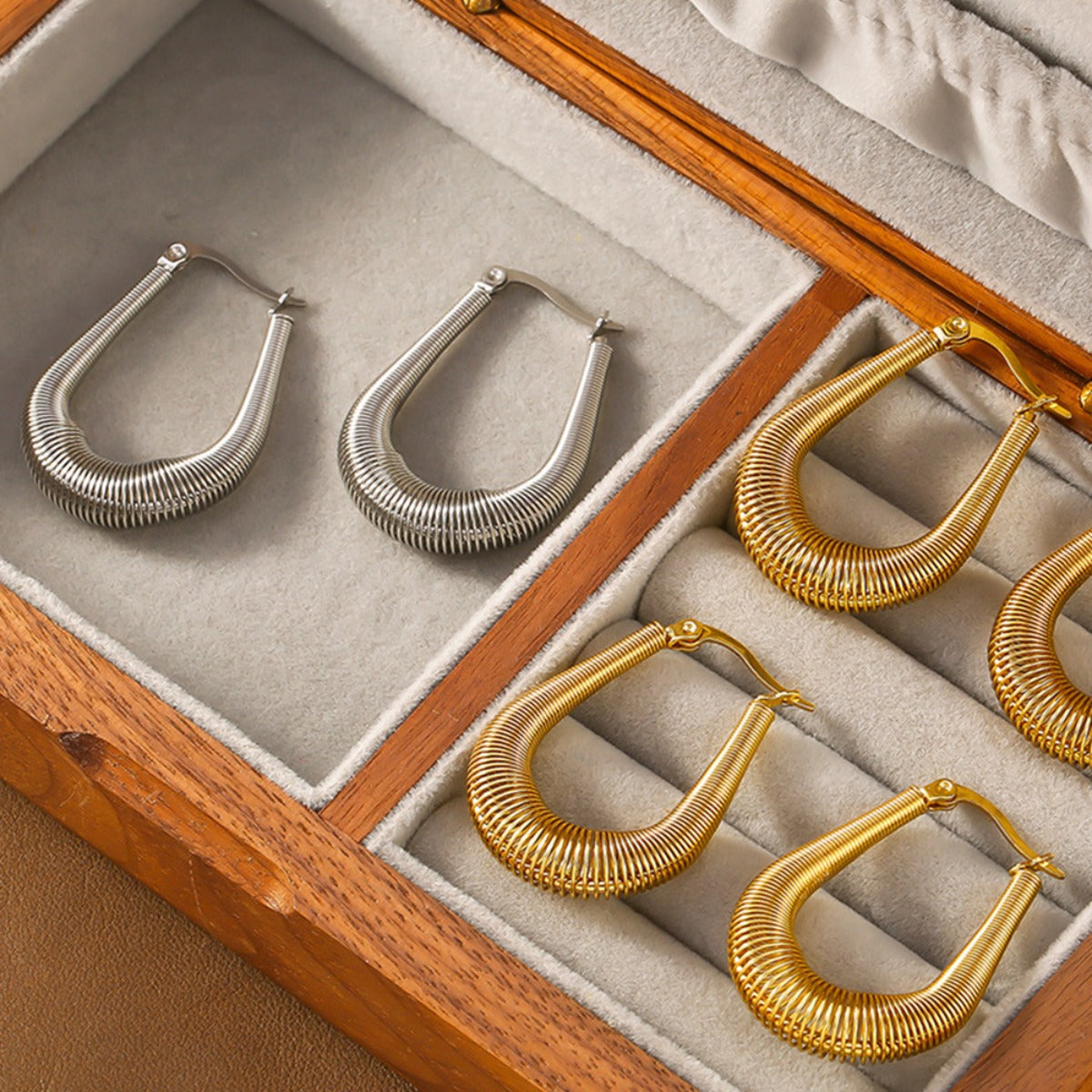 18K Gold-Plated Titanium Steel U-Shape Hoop Earrings - Gold & Silver Jewelry Bubble