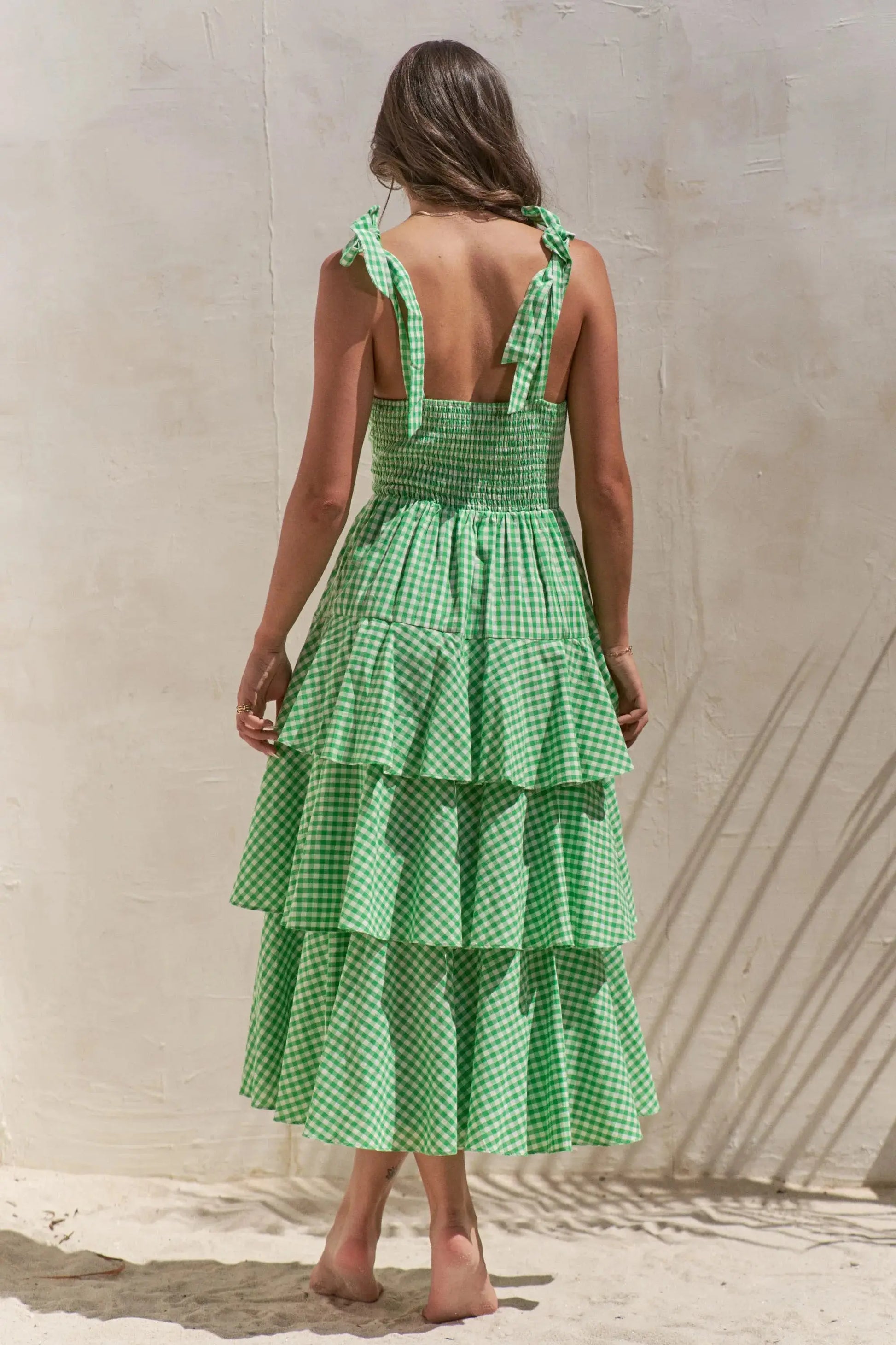Jade By Jane Sleeveless Gingham Print Tiered Midi Dress Jewelry Bubble