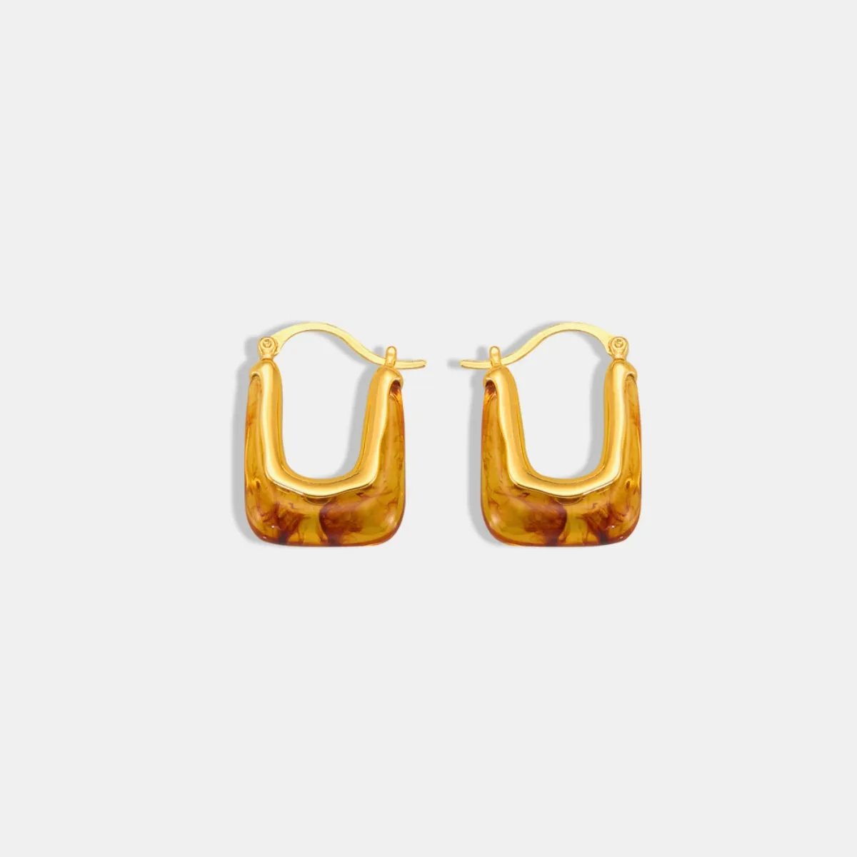 Gold-Plated U-Shape Resin Earrings - Modern Lightweight Design