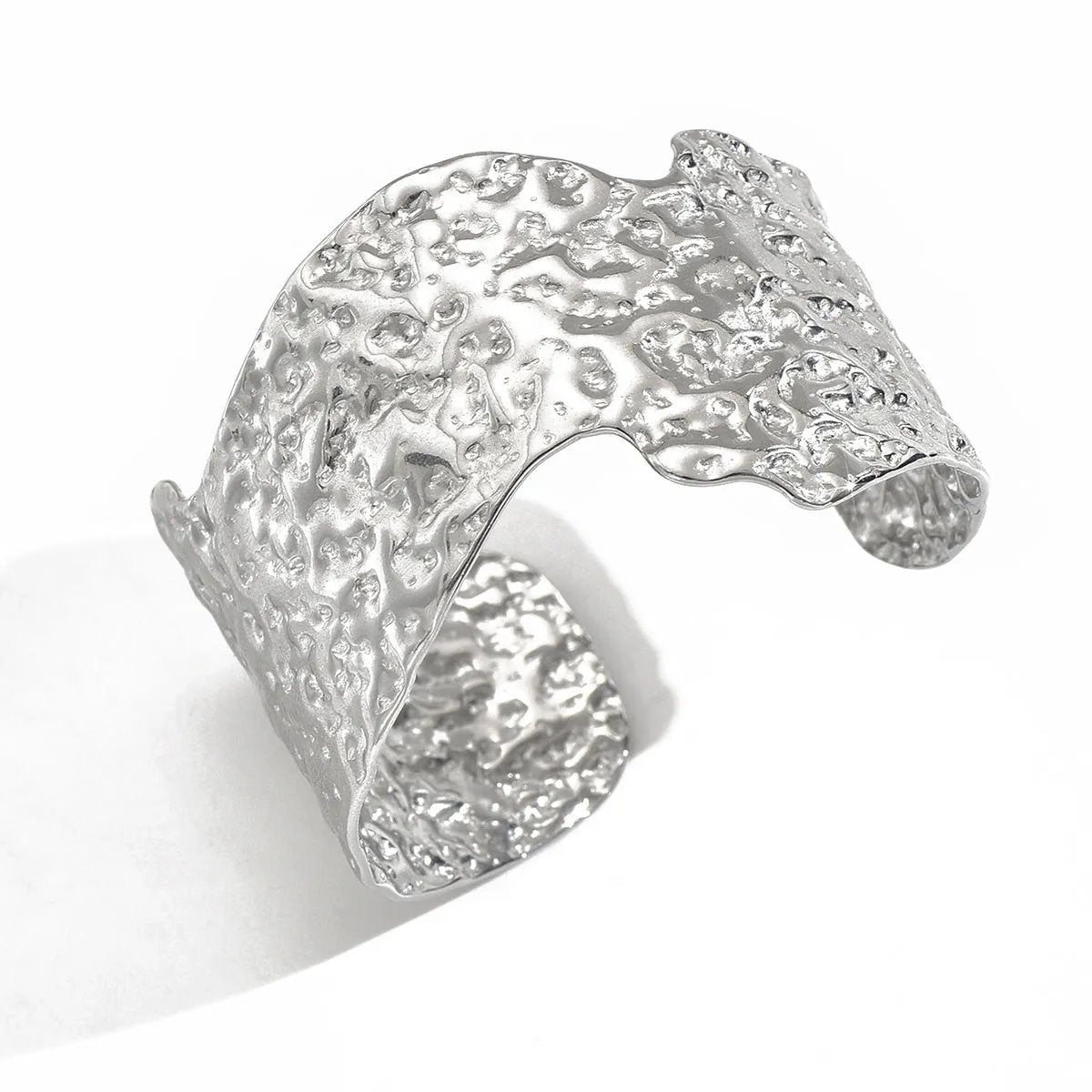 Handmade Hammered Stainless Steel Cuff Bracelet with Platinum Plating