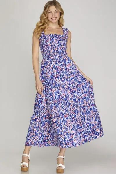Smocked Printed Wide Strap Tiered Dress - Cute, Comfy and Perfect for Any Occasion