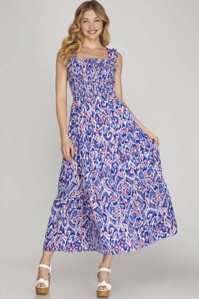 Smocked Printed Wide Strap Tiered Dress - Cute, Comfy and Perfect for Any Occasion Trendsi