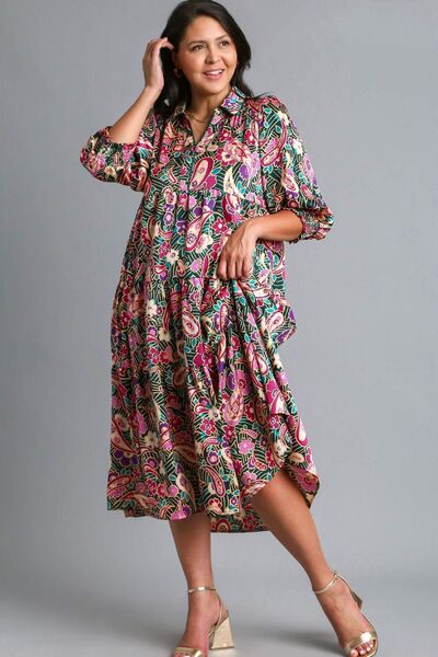 Paisley Print Satin Tiered Midi Dress Trendsi