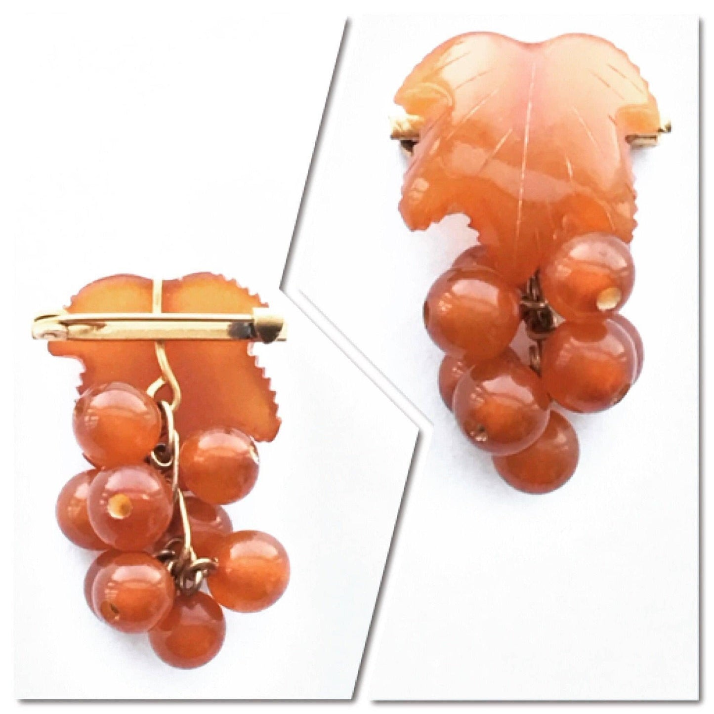 Baltic amber vintage masterfully crafted grape brooch