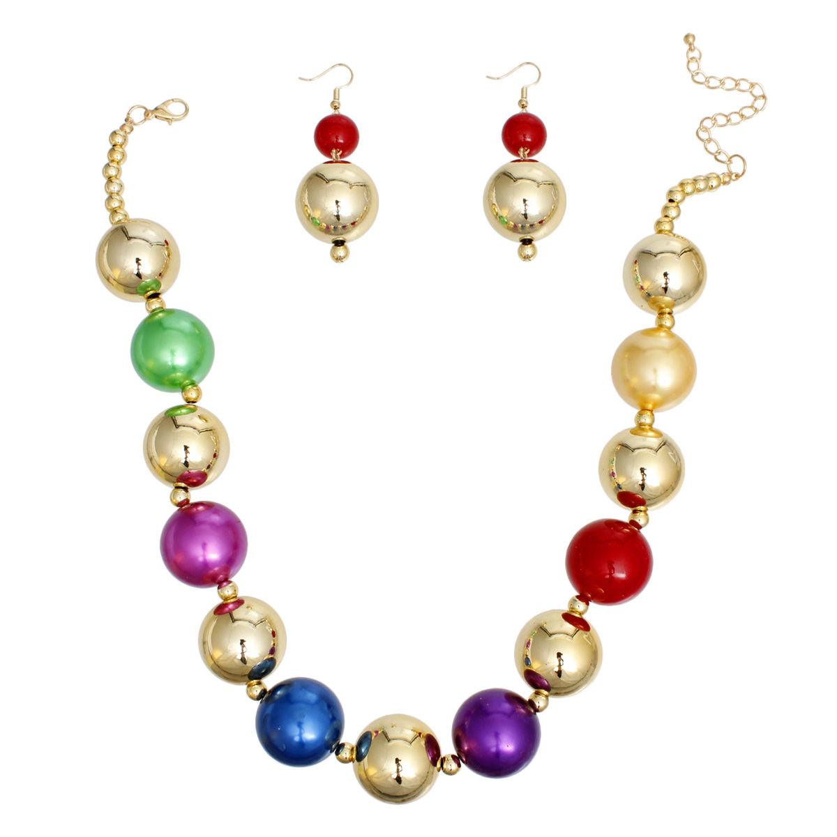 Bauble Pearl Multicolor Gold Necklace Earrings Set - Level Up Your Fashion Jewelry Collection