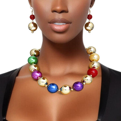 Bauble Pearl Multicolor Gold Necklace Earrings Set - Level Up Your Fashion Jewelry Collection