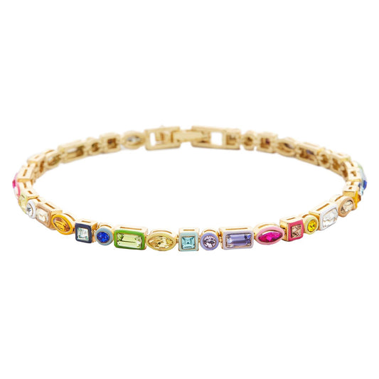 BaubleBar Kayden Gold Bracelet for Women - Trendy, Chic, Mixed-Shape, Hypoallergenic Gold Plated Brass Tennis Bracelet Embellished with Cubic Zirconia Stones, Stacking Bracelet, Rainbow, 7.15"