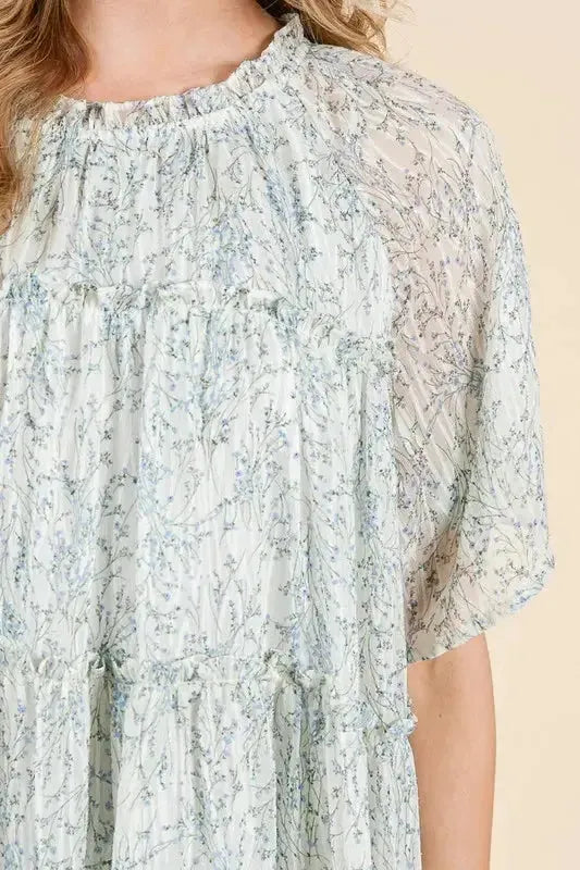 Romantic Ditsy Floral Sheer Ruffle Mini Dress for a Feminine Summer Look