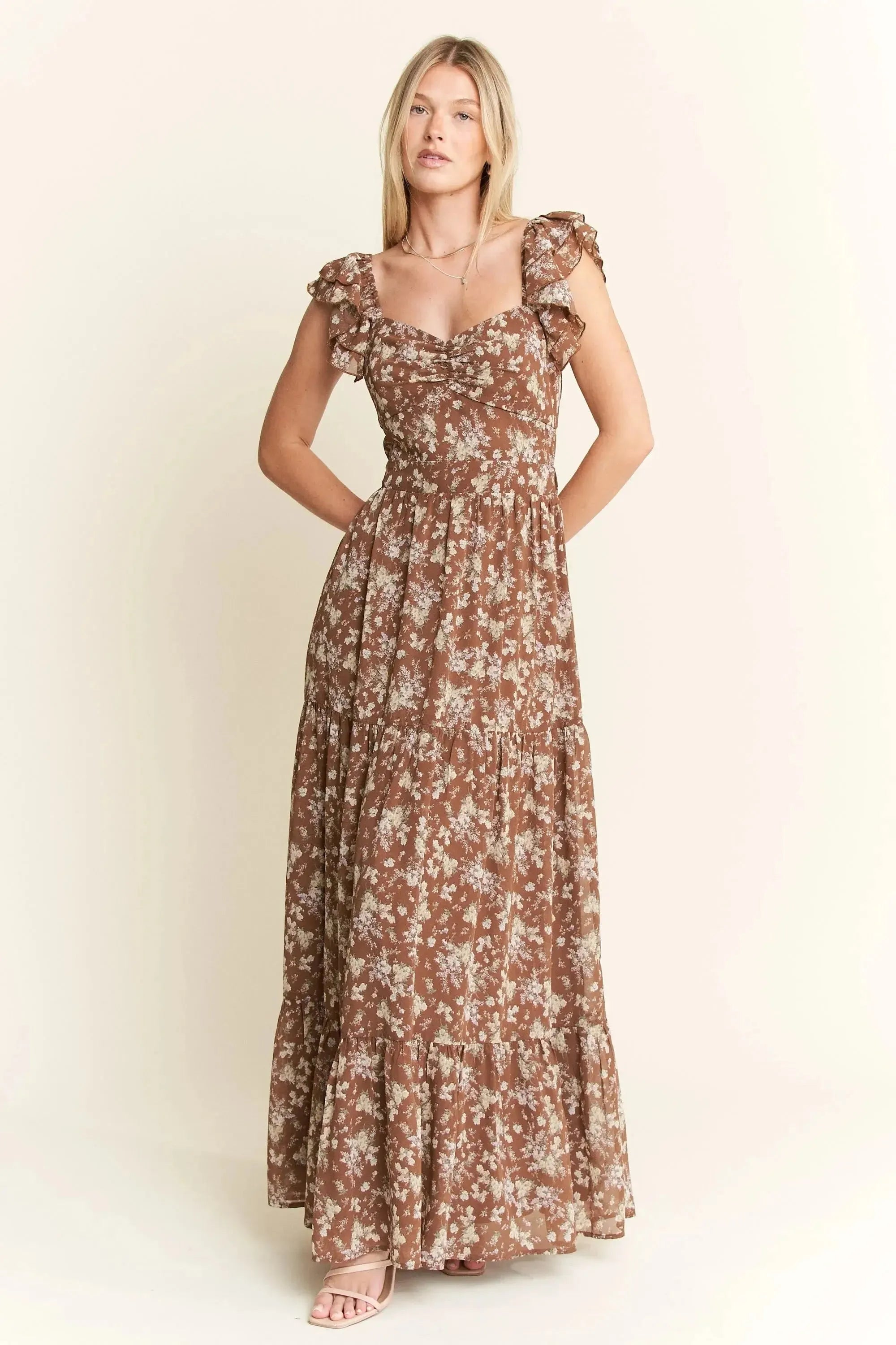 Jade By Jane Ruffle Sleeve Tiered Maxi Dress