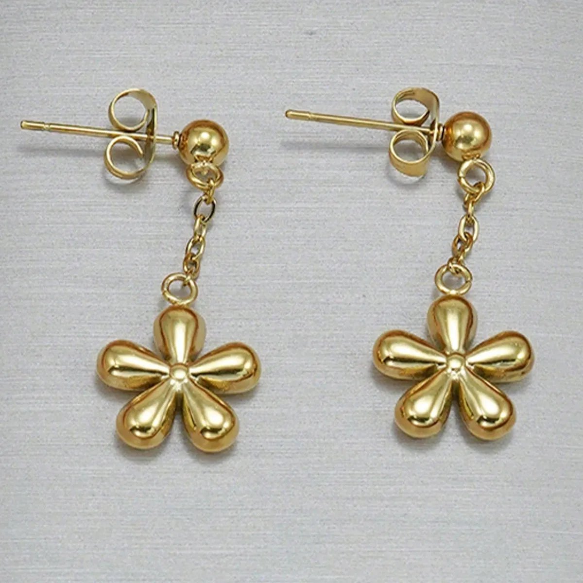 Flower Necklace Earrings Set – Polished Stainless Steel, Nickel Free, Mirror Finish Jewelry