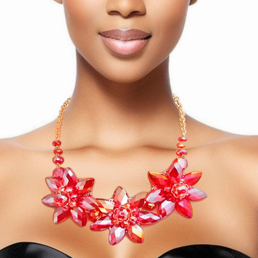 Beauty and Femininity: Red Floral Necklace Set