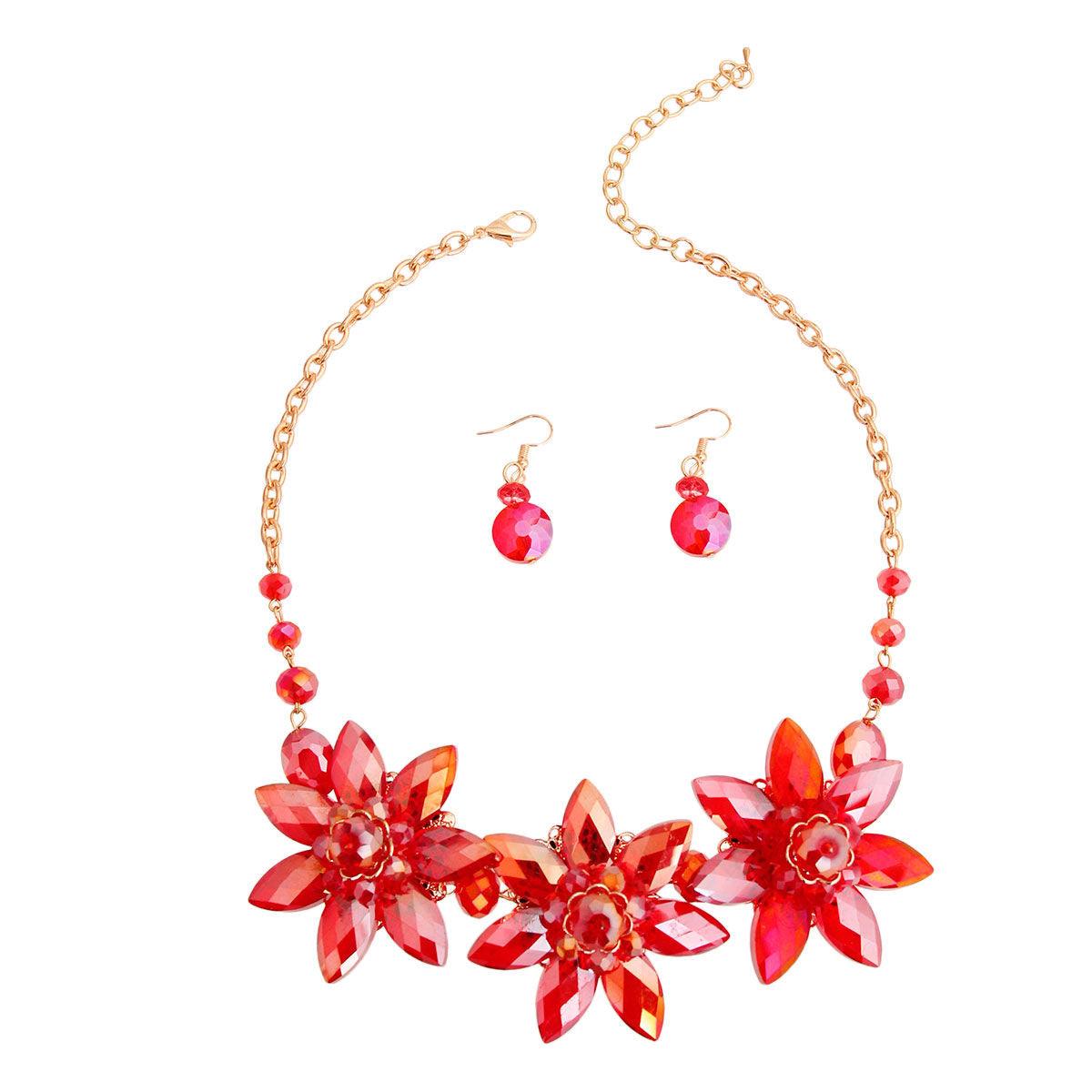 Beauty and Femininity: Red Floral Necklace Set