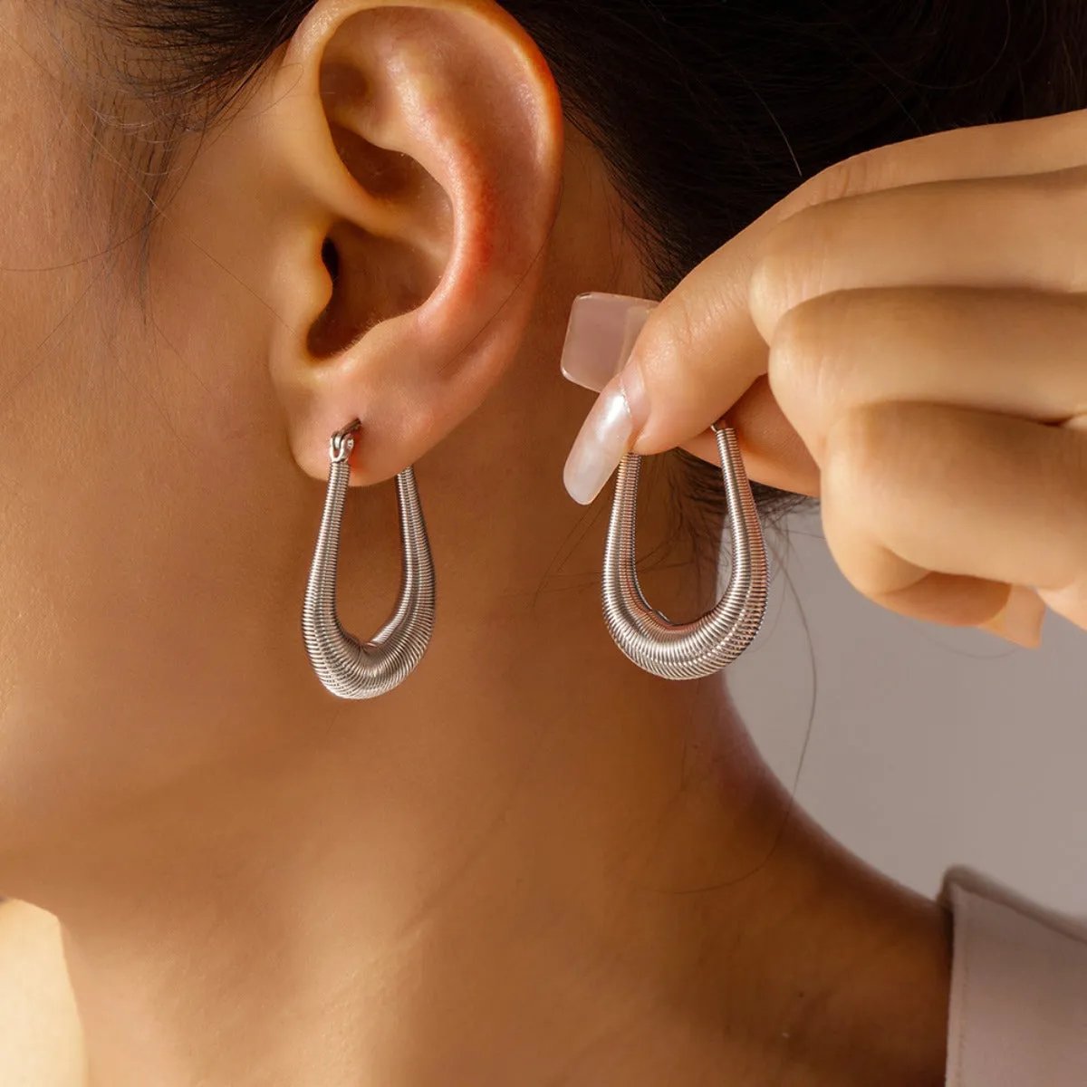 18K Gold-Plated Titanium Steel U-Shape Hoop Earrings - Gold & Silver