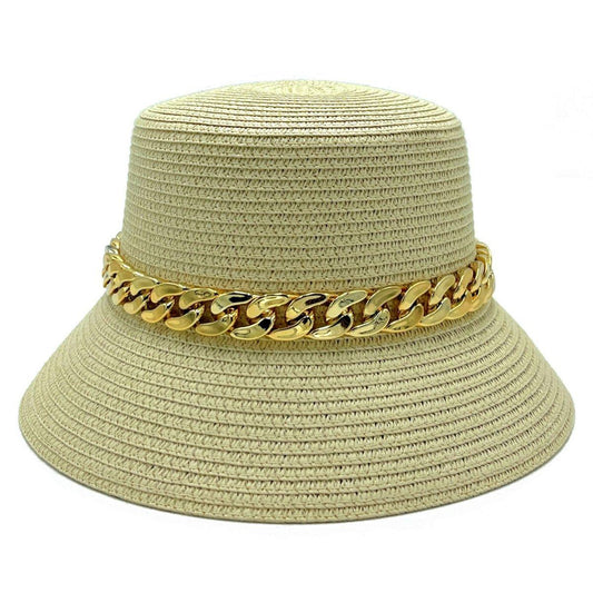 Beige Bucket Hat Chain Detail