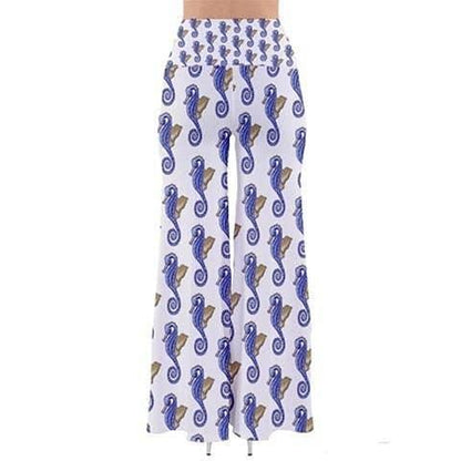 Bell Bottom Cotton Palazzo Pants Seahorse Pattern Flare