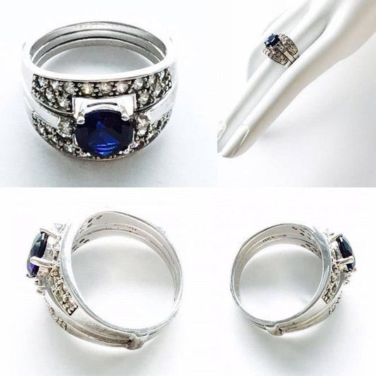 Bill Blass fashion jewelry 925 silver simulated blue sapphire cz ring