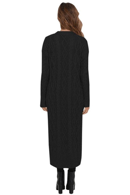 Black Cable Knit Long Cardigan