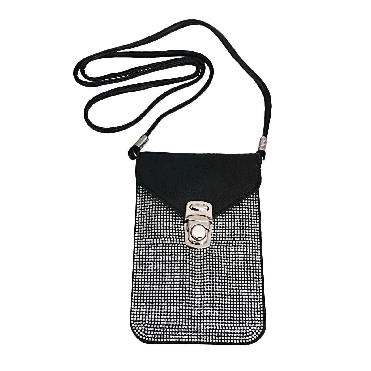 Black Crossbody Cellular Phone Bag with Card Slots for Women