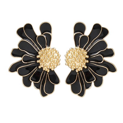 Black Daisy Earrings Gold Tone: Botanical Fashion Jewelry