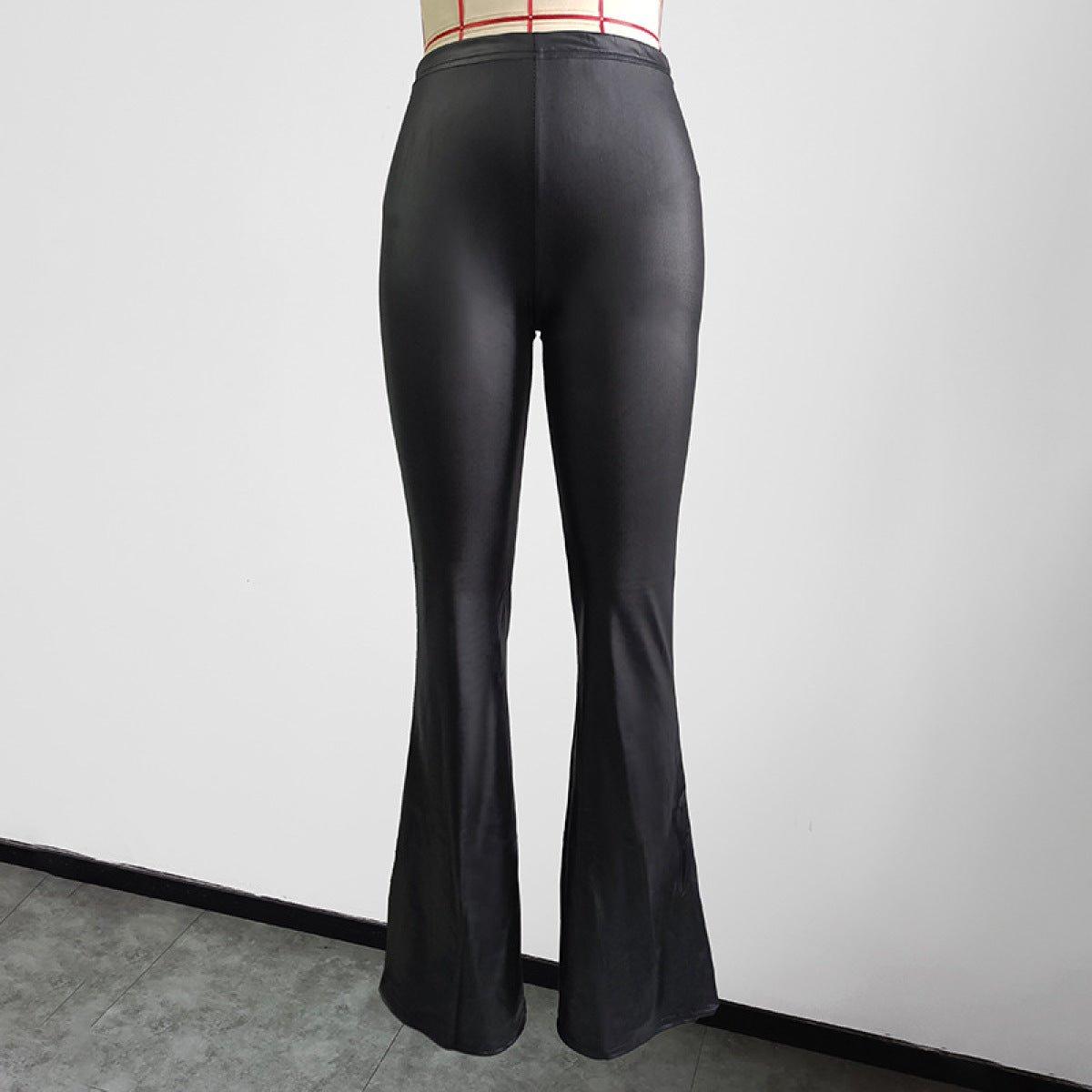 Black Faux Leather Flared Pant High Waist Sexy