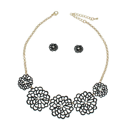 Black Flower Station Necklace Set - Perfect for Any Occasion
