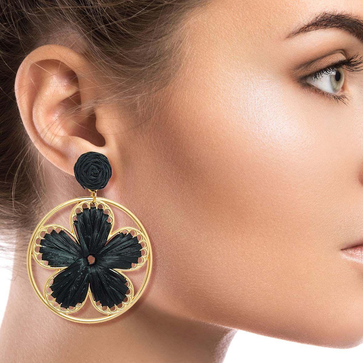 Black Raffia Flower Earrings: Stylish & Affordable