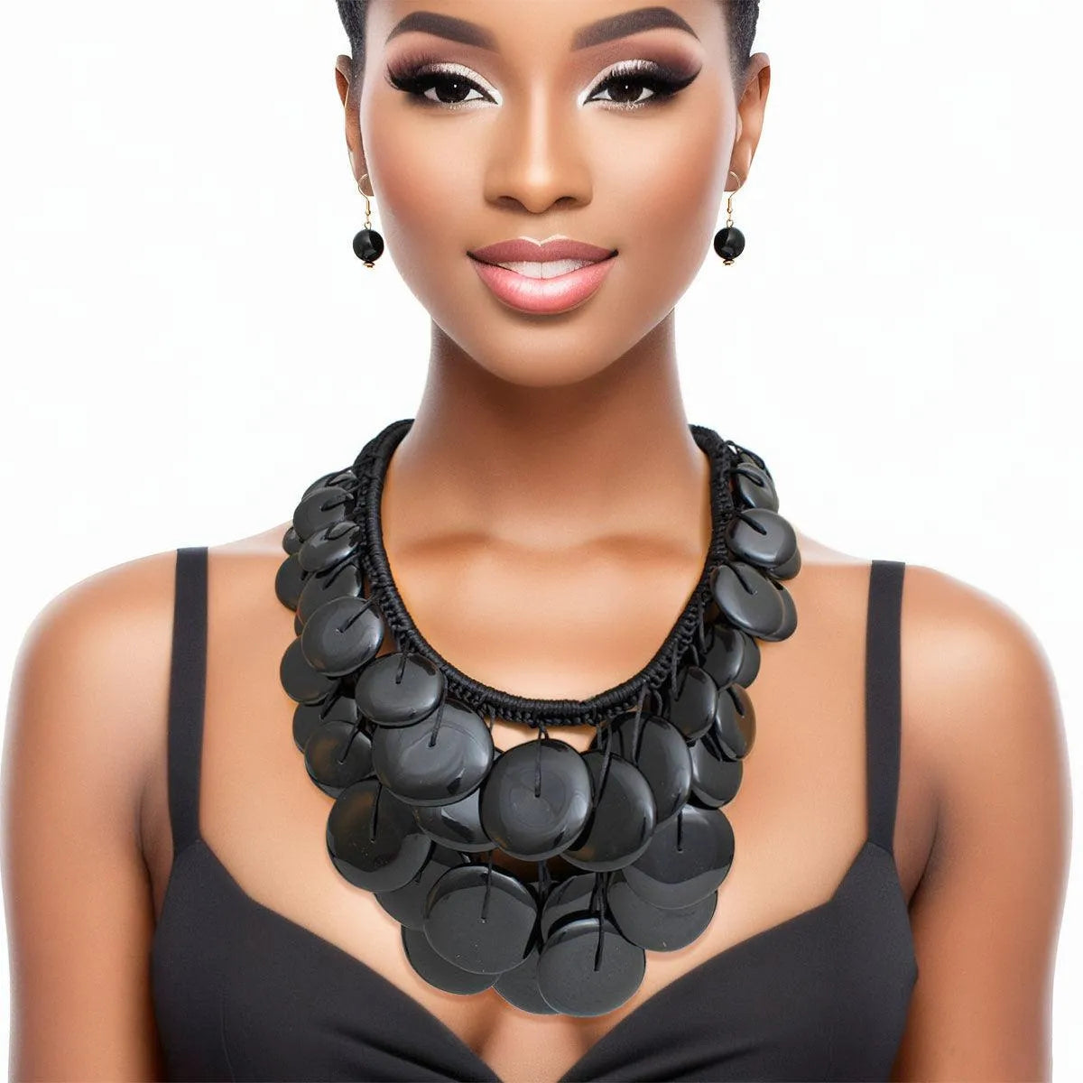 Black Rope Necklace Set with Bold Chunky Discs – Make a Statement in 2024!