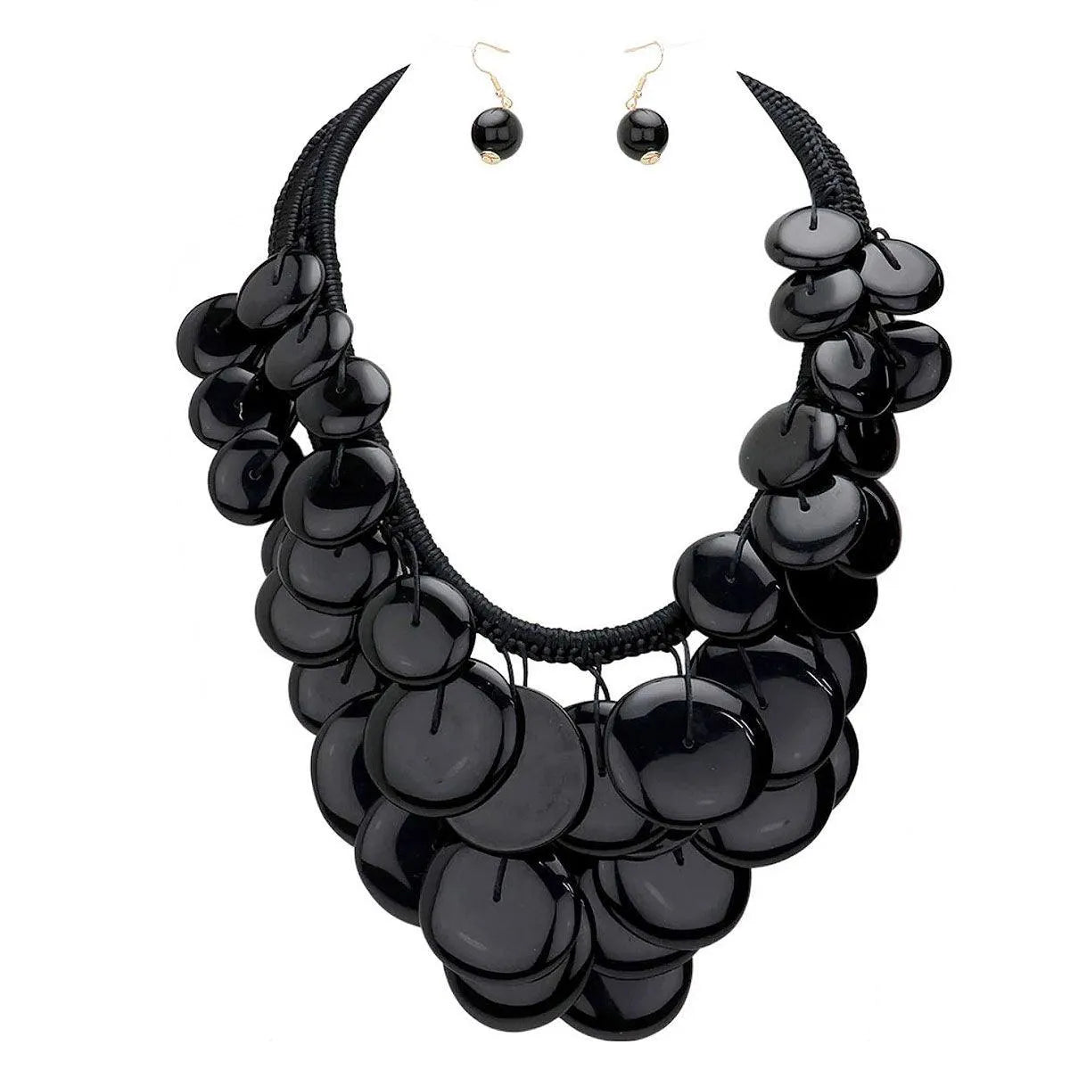 Black Rope Necklace Set with Bold Chunky Discs – Make a Statement in 2024!