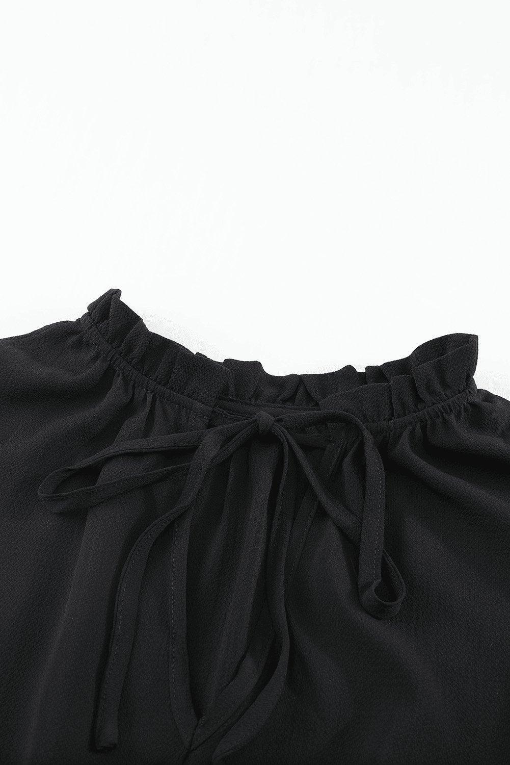 Black Sleeveless V Neck Ruffled Swing Mini Dress
