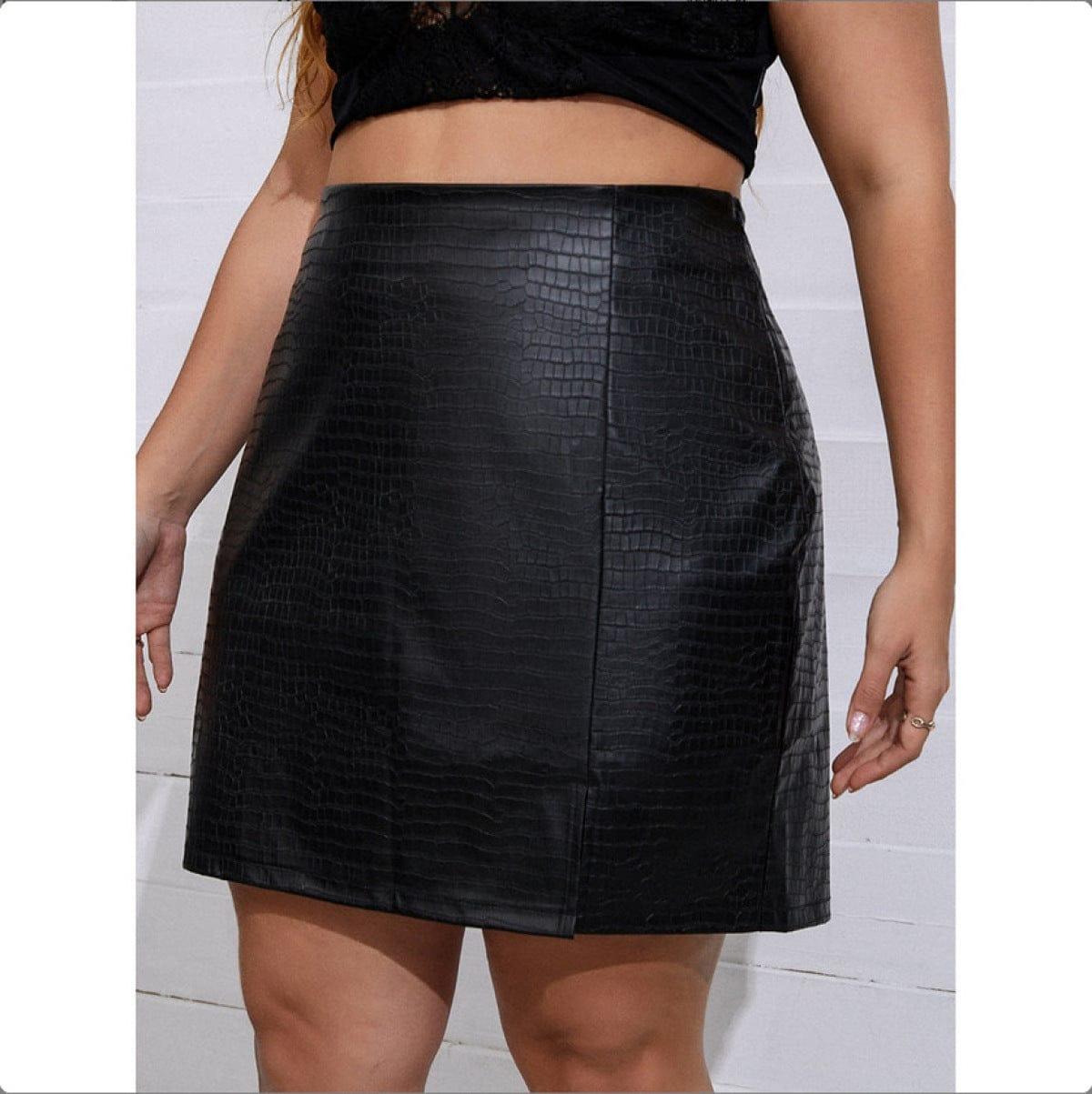 Black Snakeskin Print High Waist Skirt With Zipper