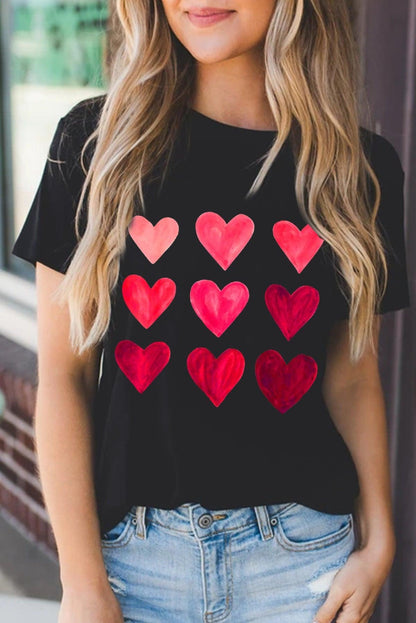 Black T-Shirt Valentine's Day Heart Graphic Tee