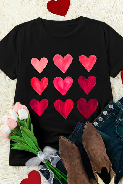 Black T-Shirt Valentine's Day Heart Graphic Tee