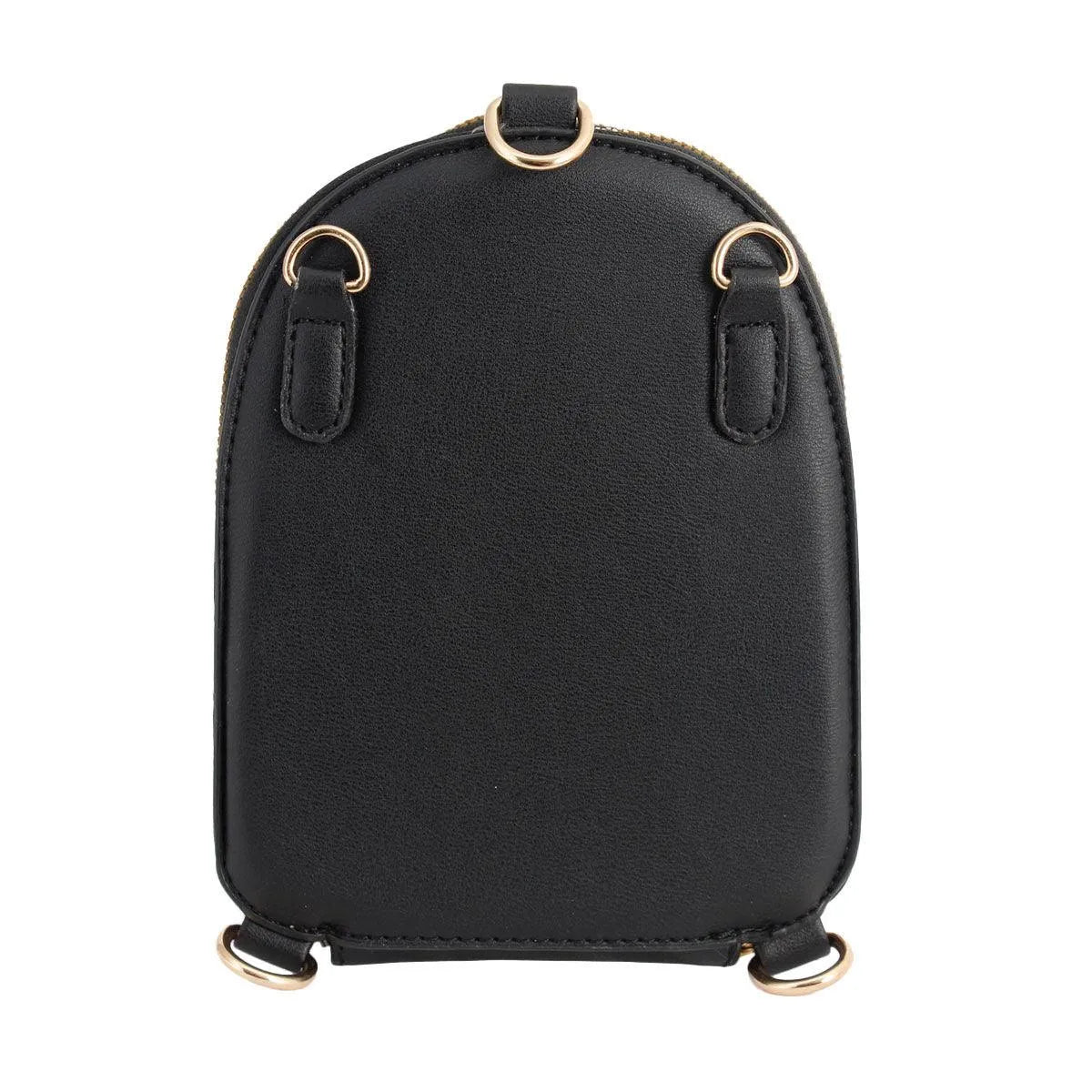 Black Vegan Leather Floral Mini Backpack: Stylish & Secure