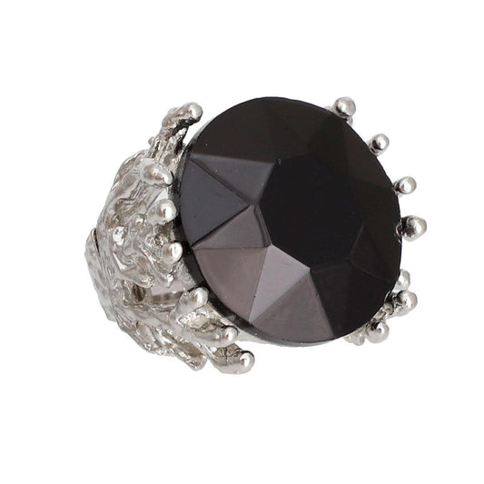 Black Vigor Cocktail Ring Silver Plated