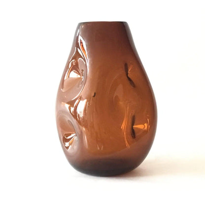 Blenko Glass Indented Vase Amber Color Mid-Century Modern