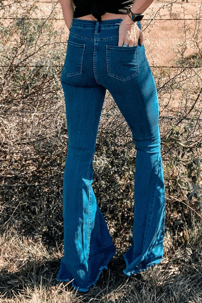 Blue Asymmetrical Dark Wash Bell Bottom Jeans