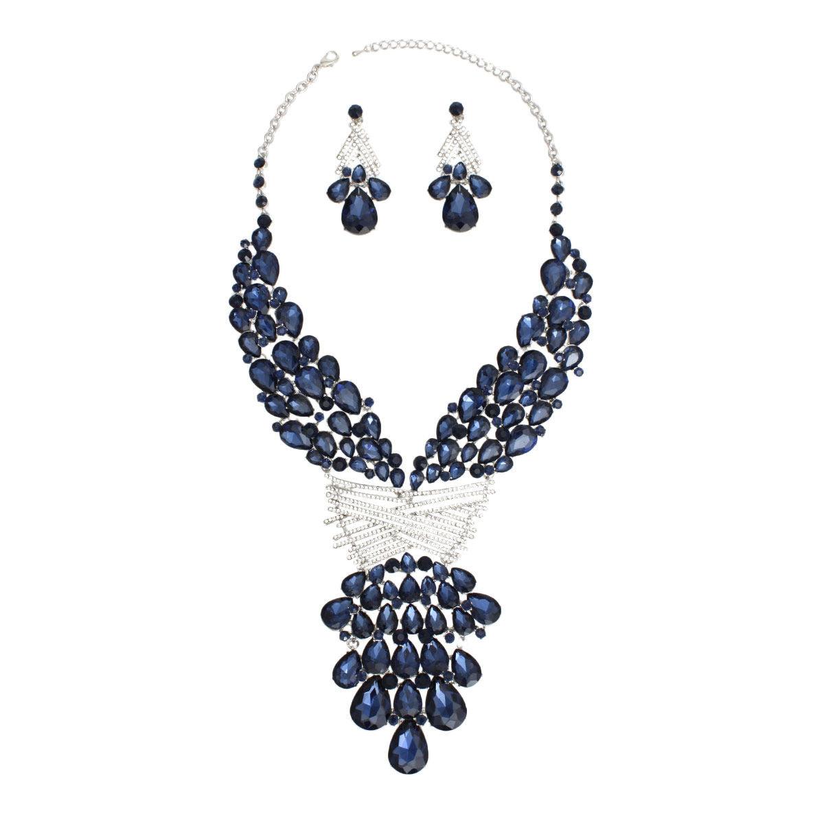 Blue Crystal Waterfall Necklace Set: Shine Bright Like a Sapphire