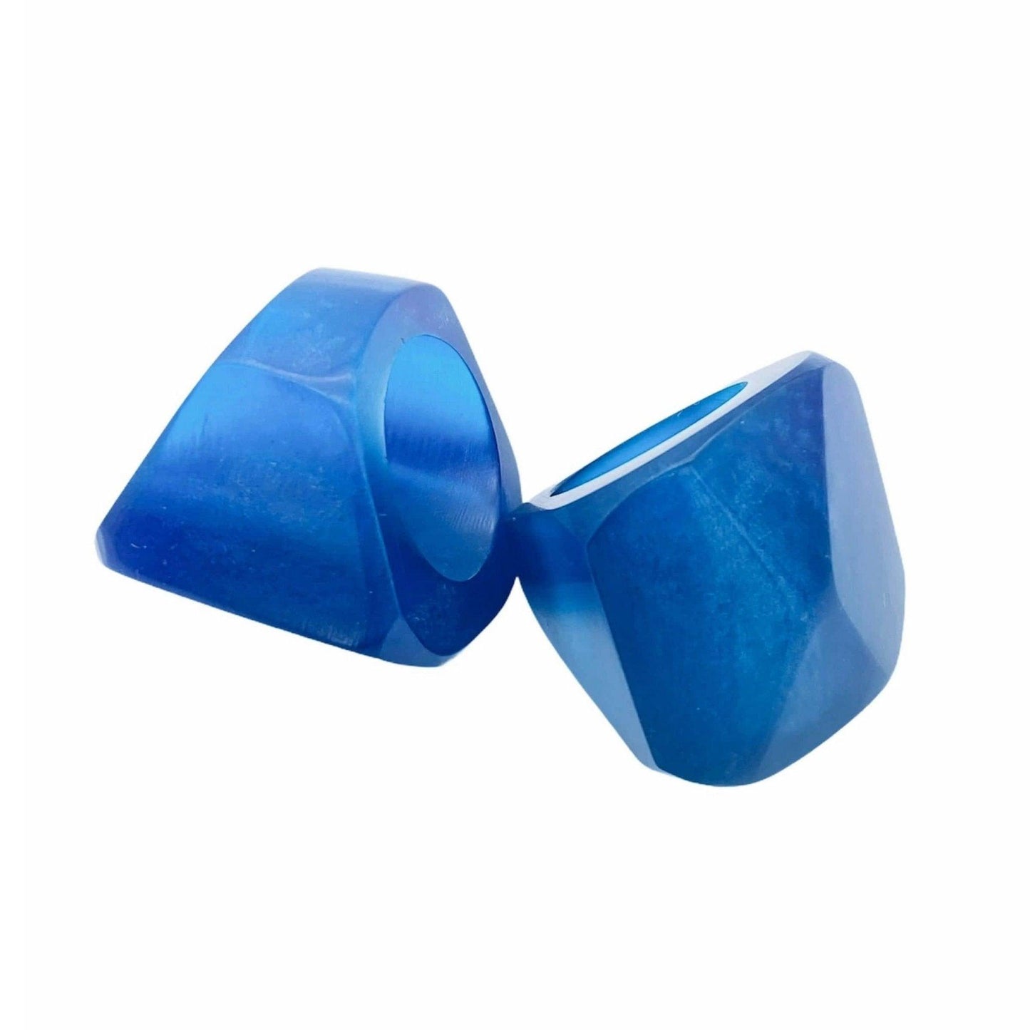 Blue Resin Square Pyramid Shape Modern Cocktail Ring