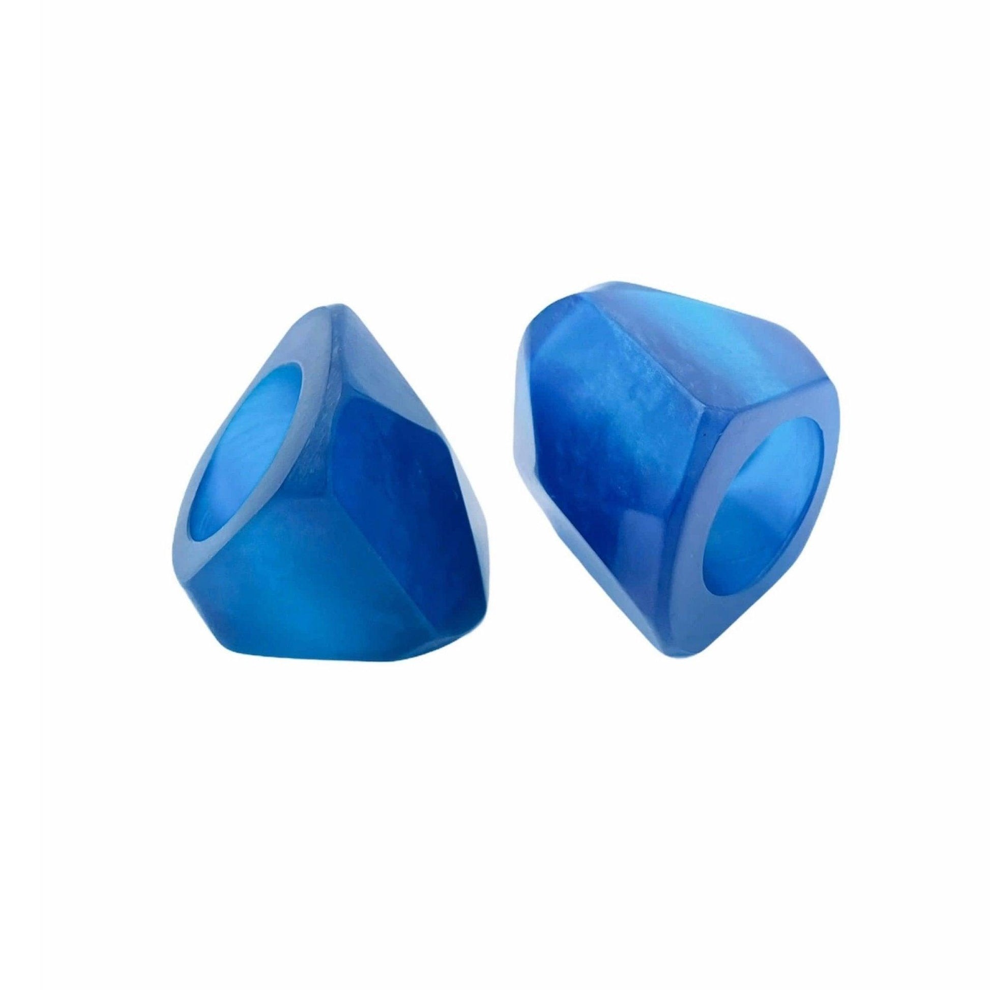 Blue Resin Square Pyramid Shape Modern Cocktail Ring