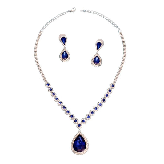 Blue Teardrop Necklace Earrings – Perfect Formal Wear Set