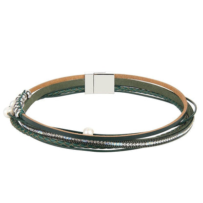 Bohemian Multi-strand Pearl Vegan Leather Braided Bracelet